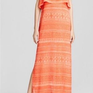 Sanctuary x Anthropologie coral orange and white tribal print dress Sz M